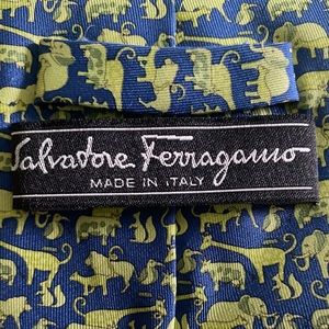Salvatore Ferragamo Blue and Green Zoo Animal Tie